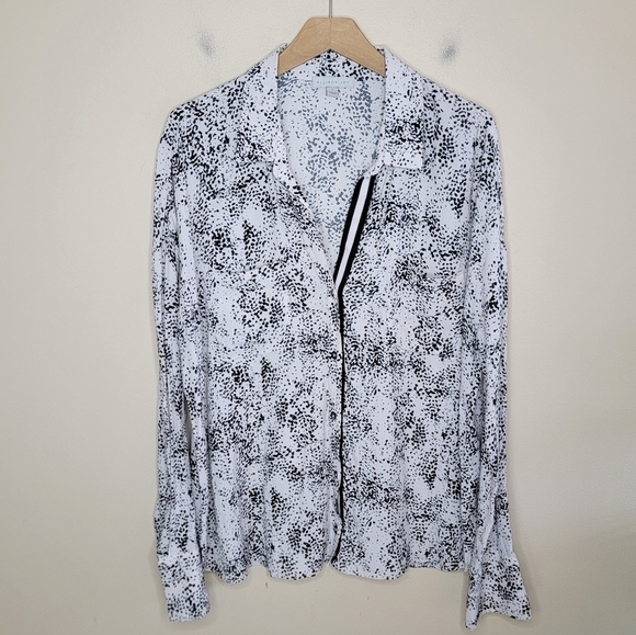 Allison Joy | Ivory & Black Print Long Sleeve Blouse Size Large - Picture 1 of 4